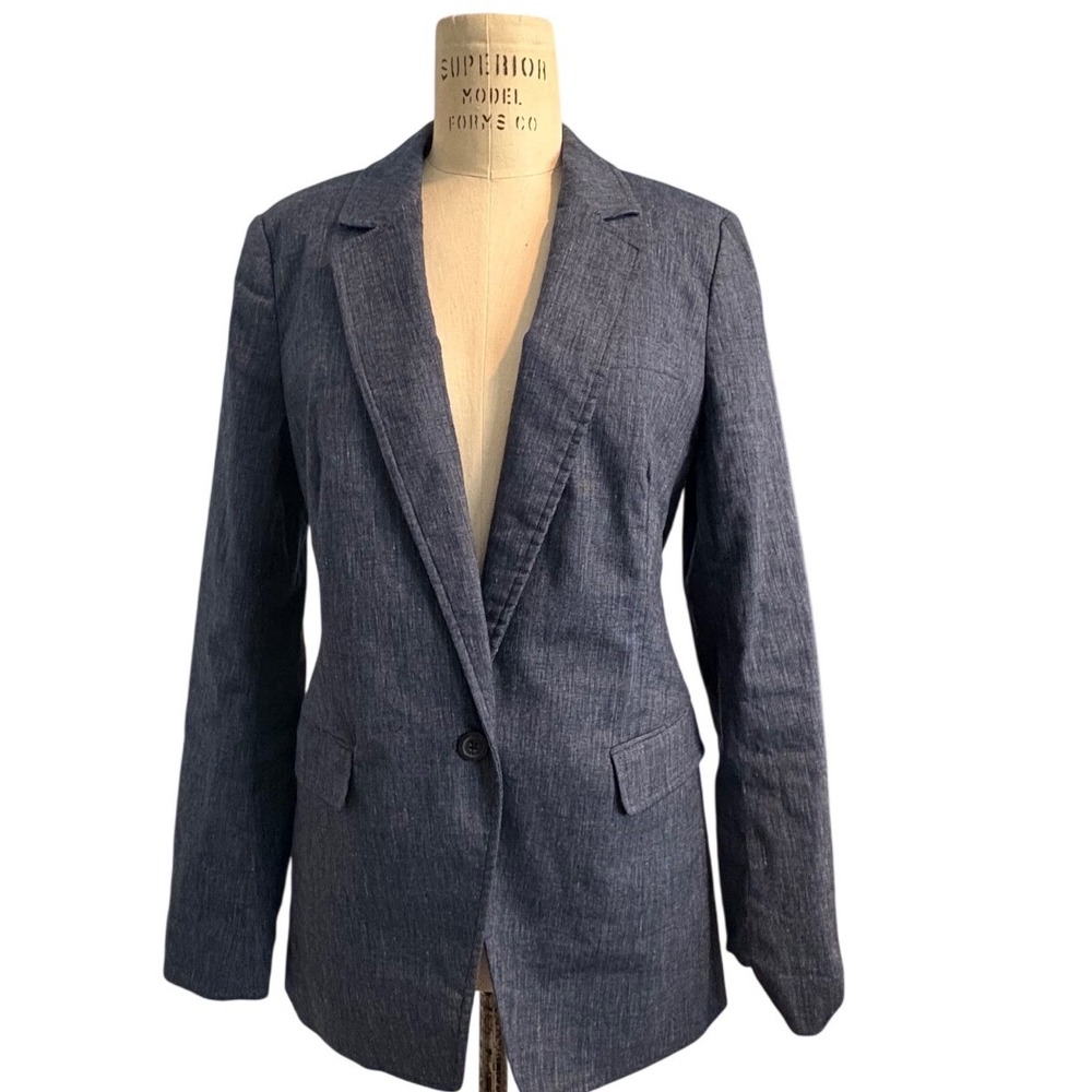 Michael Kors Blue Denim Blazer | Tailored Longline Office Chic Size 8 runs small